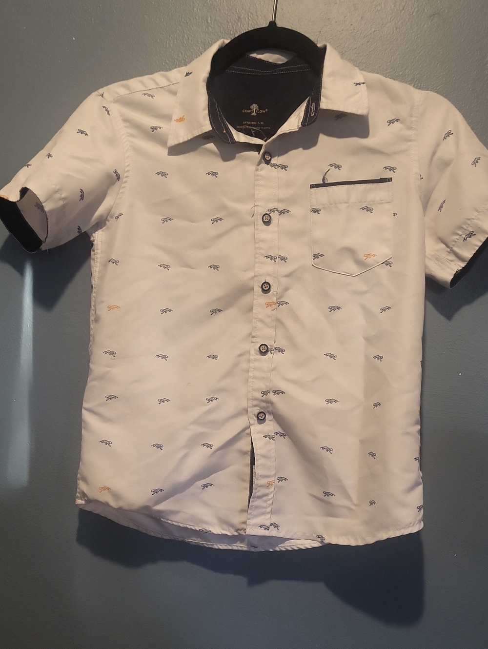 Carter's White Short-Sleeve Button-Down Shirt with Navy Trim